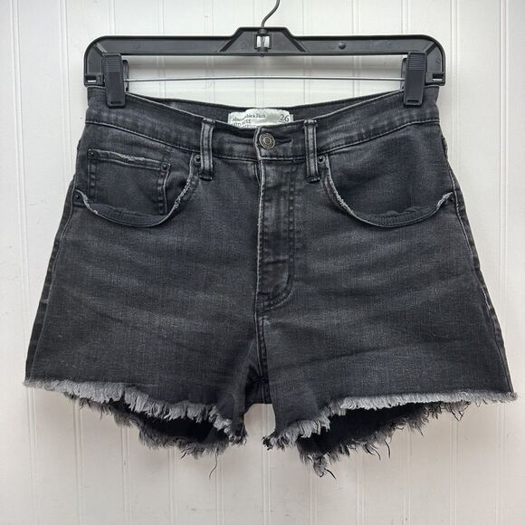 Abercrombie Fitch Shorts Womens 26/2 Faded Black Boyfriend Midrise Denim Fray - Picture 1 of 11